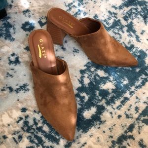 Brown Suede Heeled Mules